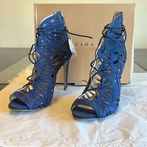 Zara Shoes Navy Wraparound Laceup Heels Poshmark